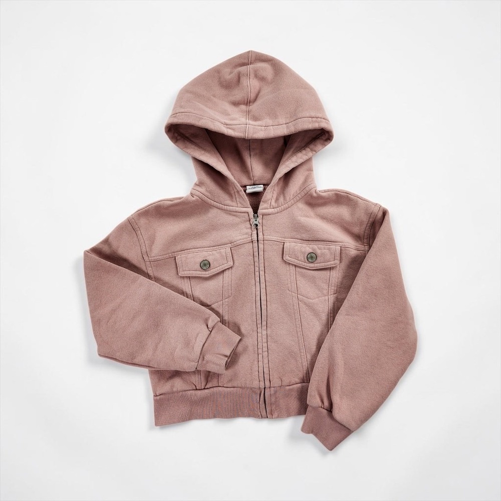 GAP Zip Up Hoodie Girls Large/10 Dusty Rose Denim Style Jacket Cotton Blend